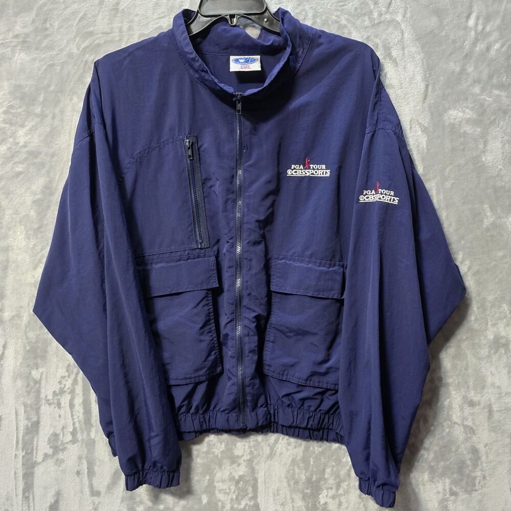 Vintage CBS Sports Windbreaker Jacket 3X Blue Pockets Lightweight Full Zip